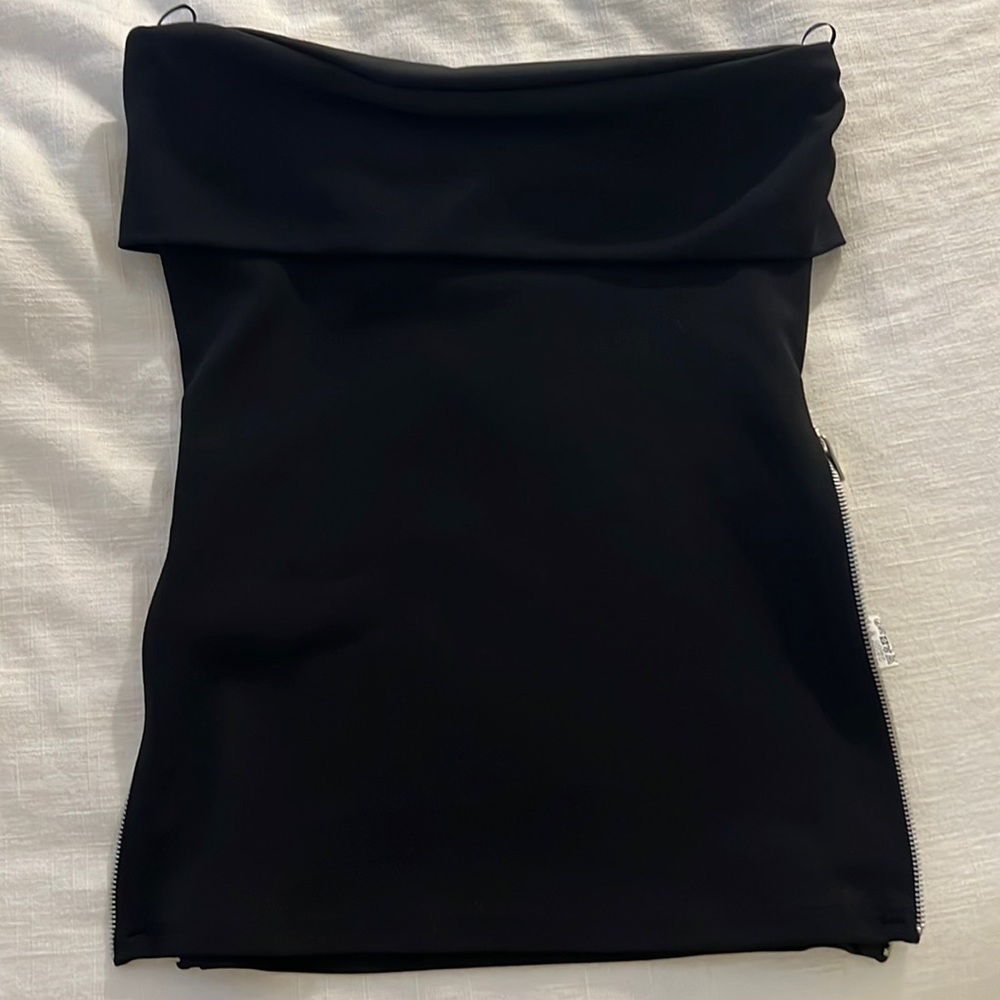 Zara Side Zipper Long Black Tube Top